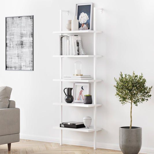 5-Shelf Ladder Bookshelf White